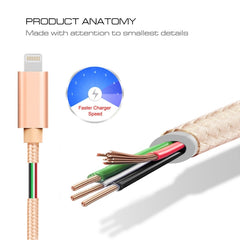 3m 3A Woven Style Metal Head 8 Pin to USB Data / Charger Cable, 3m 8 Pin