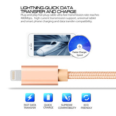 3m 3A Woven Style Metal Head 8 Pin to USB Data / Charger Cable, 3m 8 Pin