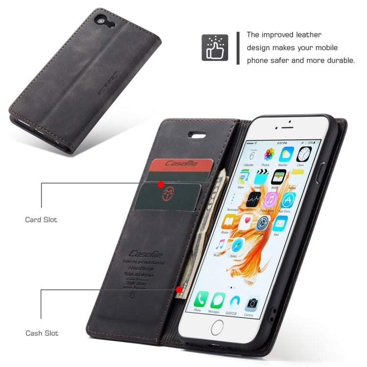 CaseMe-013 Funda de cuero multifuncional con tapa horizontal esmerilada retro para iPhone 6/6s, con ranura para tarjetas, soporte y billetera, para iPhone 6/6s