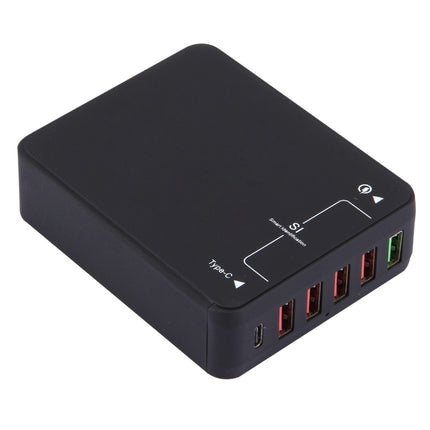 Q8118 1 Quick Charge 3.0 + 4 Smart Identification USB + 1 USB-C / Typ-C 3.1 Desktop-USB-Ladegerät