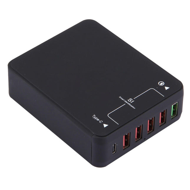 Cargador USB de escritorio Q8118 1 carga rápida 3.0 + 4 USB de identificación inteligente + 1 USB-C / Tipo-C 3.1