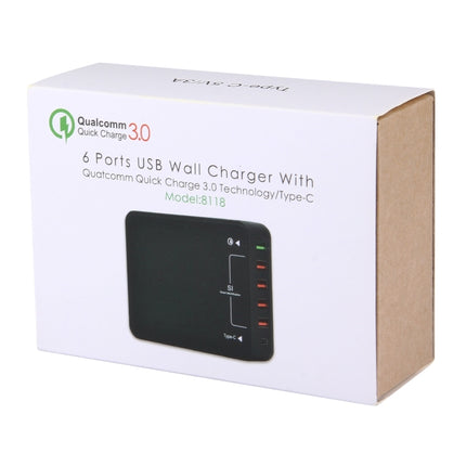 Q8118 1 Quick Charge 3.0 + 4 Smart Identification USB + 1 USB-C / Typ-C 3.1 Desktop-USB-Ladegerät