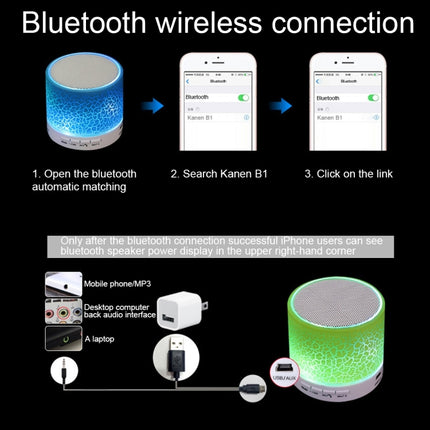 Mini altavoz estéreo portátil A9 con Bluetooth, luz LED, micrófono incorporado, compatible con llamadas manos libres y tarjeta TF
