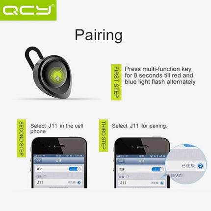QCY J11 Auriculares inalámbricos universales con Bluetooth 4.1 y micrófono para teléfonos inteligentes u otros dispositivos Bluetooth, distancia efectiva de Bluetooth: 10 m