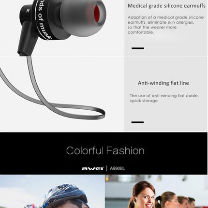 AWEI A990BL Wireless Sport Bluetooth Stereo Earphone with Wire Control + Mic, Support Handfree Call