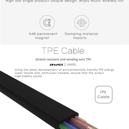 AWEI A990BL Wireless Sport Bluetooth Stereo Earphone with Wire Control + Mic, Support Handfree Call