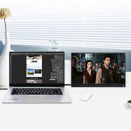 15.6 inch 1080P 178 Degree Wide Angle HD Portable Display Device for Desktop Computer / Game Console / Simultaneous Screen / PS4 / PS3 / XBox, with Mini HDMI & Micro USB & 2 USB-C / Type-C Interfaces