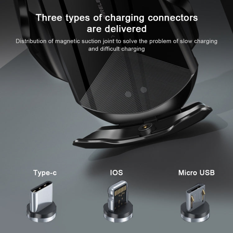 Q2 15W Universal Rotation Infrared Induction Magnetic Car Wireless Charging Mobile Phone Holder with Micro USB + 8 Pin + Type-C / USB-C Magnetic Connector