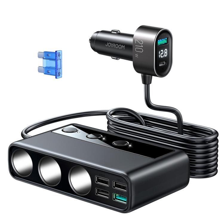 JOYROOM JR-CL06 9 in 1 154W PD USB-C / Typ-C + Dual QC3.0 USB + 3 USB + 3 Zigarettenanzünder-Löcher Digitalanzeige Autoladegerät, JR-CL06