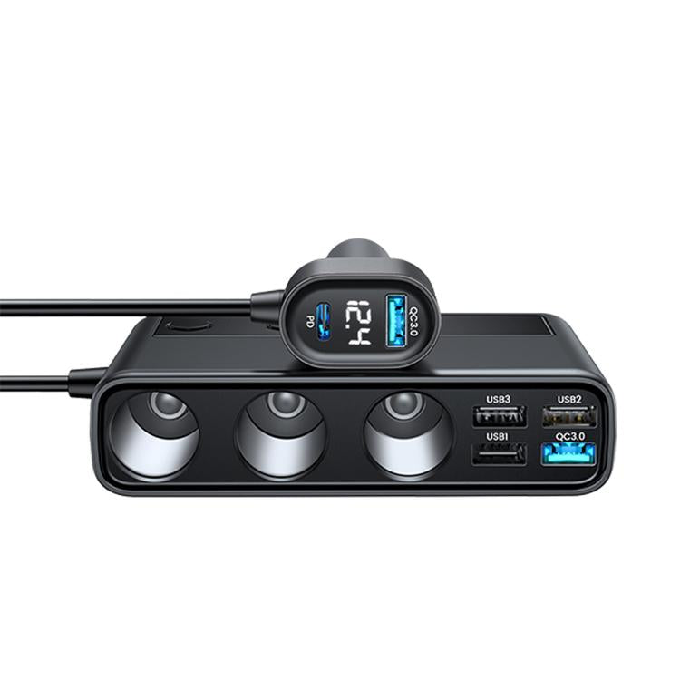 JOYROOM JR-CL06 9 in 1 154W PD USB-C / Typ-C + Dual QC3.0 USB + 3 USB + 3 Zigarettenanzünder-Löcher Digitalanzeige Autoladegerät, JR-CL06