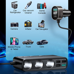 JOYROOM JR-CL06 9 in 1 154W PD USB-C / Type-C + Dual QC3.0 USB + 3 USB + 3 Cigarette Lighter Holes Digital Display Car Charger, JR-CL06