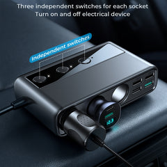 JOYROOM JR-CL06 9 in 1 154W PD USB-C / Type-C + Dual QC3.0 USB + 3 USB + 3 Cigarette Lighter Holes Digital Display Car Charger, JR-CL06