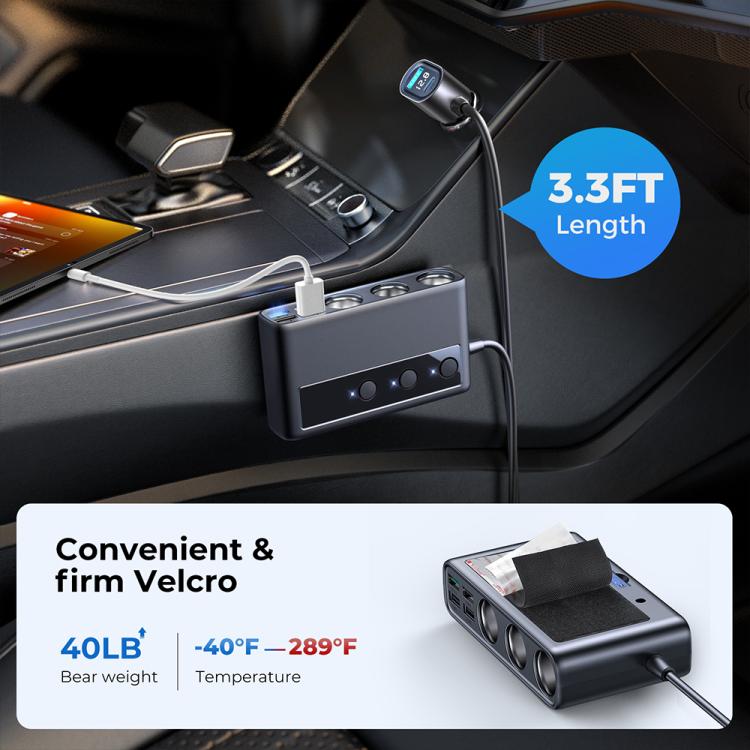 JOYROOM JR-CL06 9 in 1 154W PD USB-C / Typ-C + Dual QC3.0 USB + 3 USB + 3 Zigarettenanzünder-Löcher Digitalanzeige Autoladegerät, JR-CL06