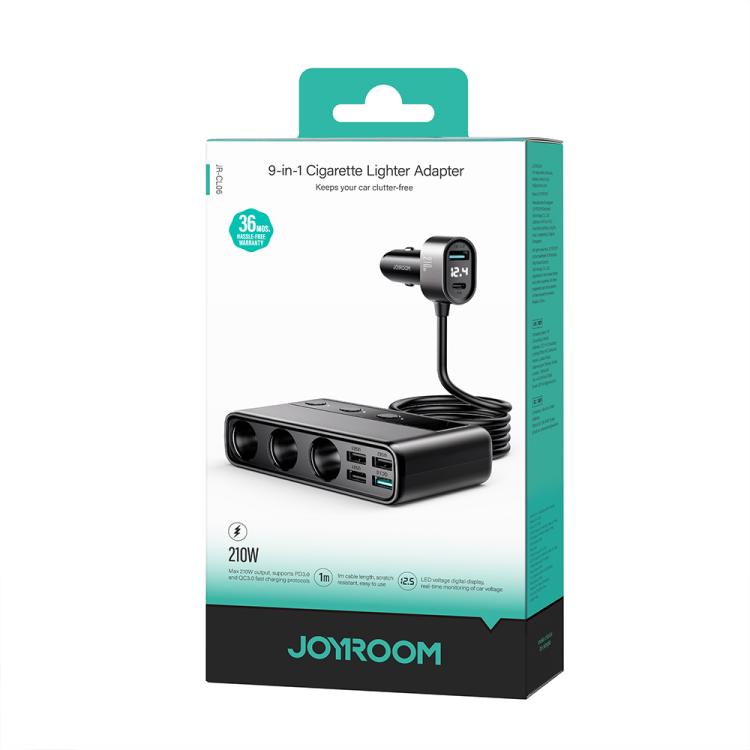 JOYROOM JR-CL06 9 in 1 154W PD USB-C / Typ-C + Dual QC3.0 USB + 3 USB + 3 Zigarettenanzünder-Löcher Digitalanzeige Autoladegerät, JR-CL06
