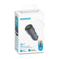 MOMAX UC15 38W PD + QC3.0 Dual Ports Car Charger, 38W