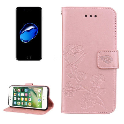 Für iPhone 8 &amp; 7, Klapphülle aus Leder mit Rosen-Muster und gepressten Blumen, mit Halterung, Kartenfächern und Geldbörse, für 8 &amp; 7