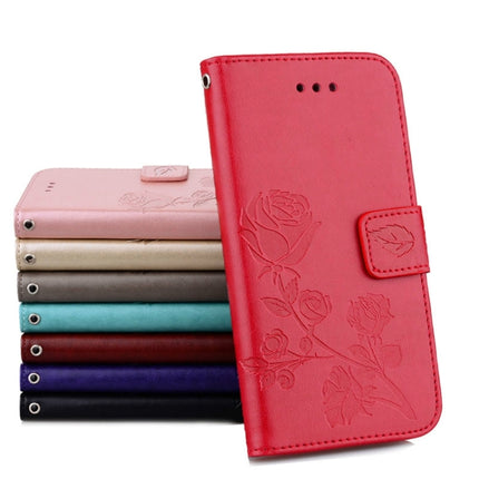 Für iPhone 8 &amp; 7, Klapphülle aus Leder mit Rosen-Muster und gepressten Blumen, mit Halterung, Kartenfächern und Geldbörse, für 8 &amp; 7