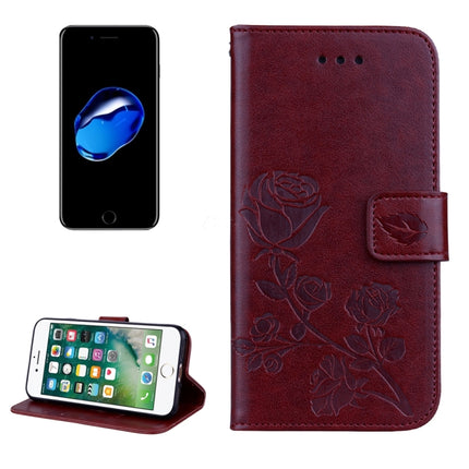 Für iPhone 8 &amp; 7, Klapphülle aus Leder mit Rosen-Muster und gepressten Blumen, mit Halterung, Kartenfächern und Geldbörse, für 8 &amp; 7