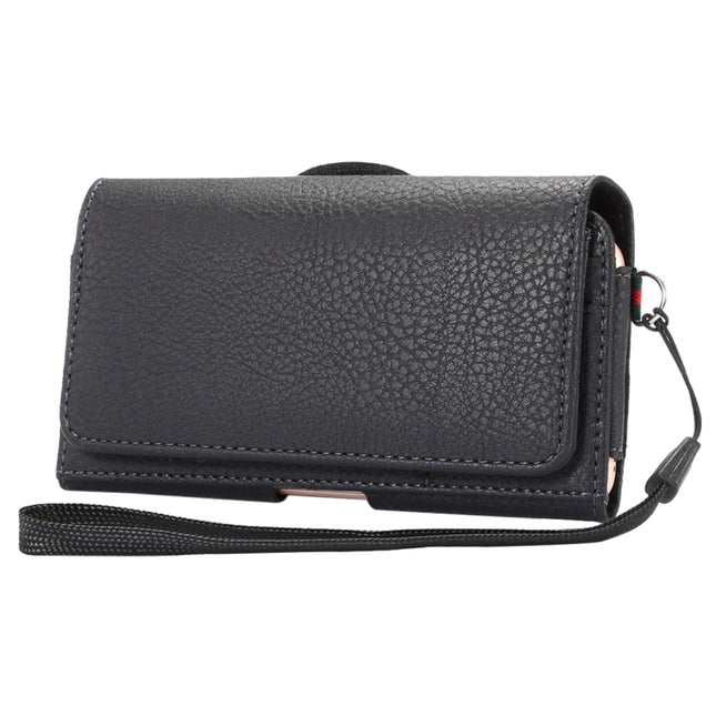 Universal Litchi Texture Vertical Flip Thwartwise PU Leather Case / Waist Bag with Back Splint & Card Slots & 15cm Lanyard for  iPhone 8 & 7  & 6s & 6, Galaxy SIV & SIII, Xiaomi Redmi 3 & 3X, Size: 14.3 x 7.5 x 1.5 cm