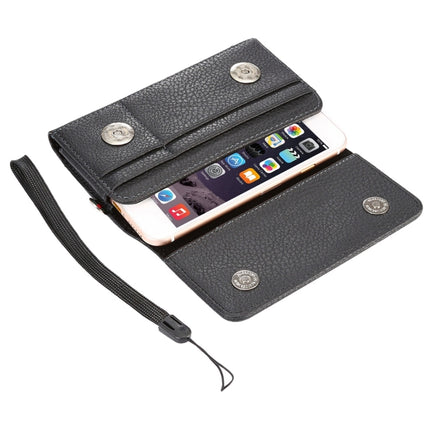 Universelle vertikale Klapphülle/Gürteltasche aus PU-Leder mit Litschi-Textur, mit Rückenschiene und Kartenfächern und 15 cm langem Trageband für iPhone 8 &amp; 7 &amp; 6s &amp; 6, Galaxy SIV &amp; SIII, Xiaomi Redmi 3 &amp; 3X, Größe: 14,3 x 7,5 x 1,5 cm