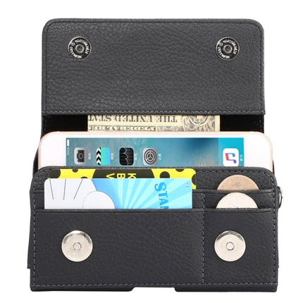 Universelle vertikale Klapphülle/Gürteltasche aus PU-Leder mit Litschi-Textur, mit Rückenschiene und Kartenfächern und 15 cm langem Trageband für iPhone 8 &amp; 7 &amp; 6s &amp; 6, Galaxy SIV &amp; SIII, Xiaomi Redmi 3 &amp; 3X, Größe: 14,3 x 7,5 x 1,5 cm