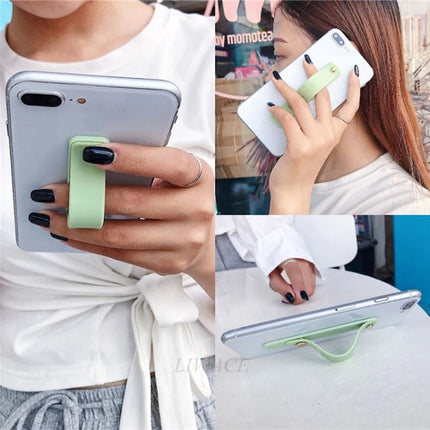 TPU Leather Finger Strap Phone Holder Desktop Grip Stand