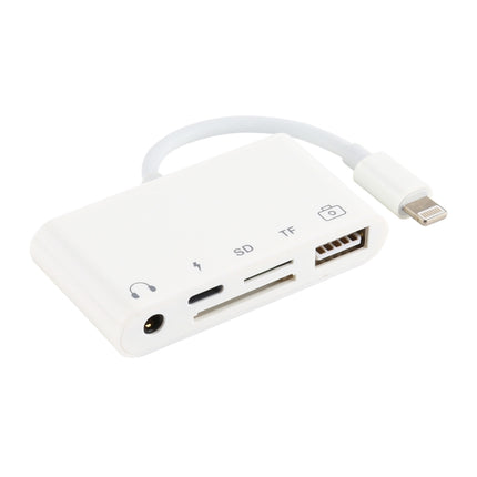 Concentrador USB 5 en 1 de 8 pines y USB-C/Tipo-C y auriculares de 3,5 mm y lector de tarjetas SD y TF
