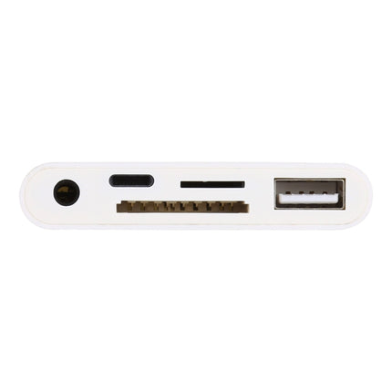 Concentrador USB 5 en 1 de 8 pines y USB-C/Tipo-C y auriculares de 3,5 mm y lector de tarjetas SD y TF