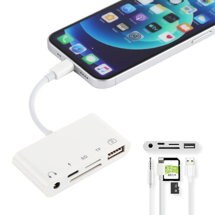 Concentrador USB 5 en 1 de 8 pines y USB-C/Tipo-C y auriculares de 3,5 mm y lector de tarjetas SD y TF