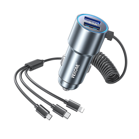 WK WP-C44 Pop Digital Series Ciahung 3-in-1 Cabled 33W Dual-USB Fast Car Charger, WP-C44 (Silver), WP-C44 (Black), WP-C44 (Green)