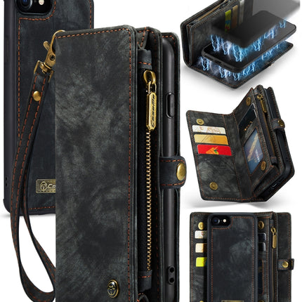 CaseMe for  iPhone 8 & 7  Multifunctional Leather Billfold with Detachable Magnetic PC Back Protective Case & Holder & 10 Card Slots & 3 Cash Slots & 1 Zipper Wallet & 2 Photo Frames & 3 Magnetic Clasps