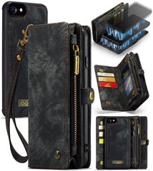 CaseMe for  iPhone 8 & 7  Multifunctional Leather Billfold with Detachable Magnetic PC Back Protective Case & Holder & 10 Card Slots & 3 Cash Slots & 1 Zipper Wallet & 2 Photo Frames & 3 Magnetic Clasps