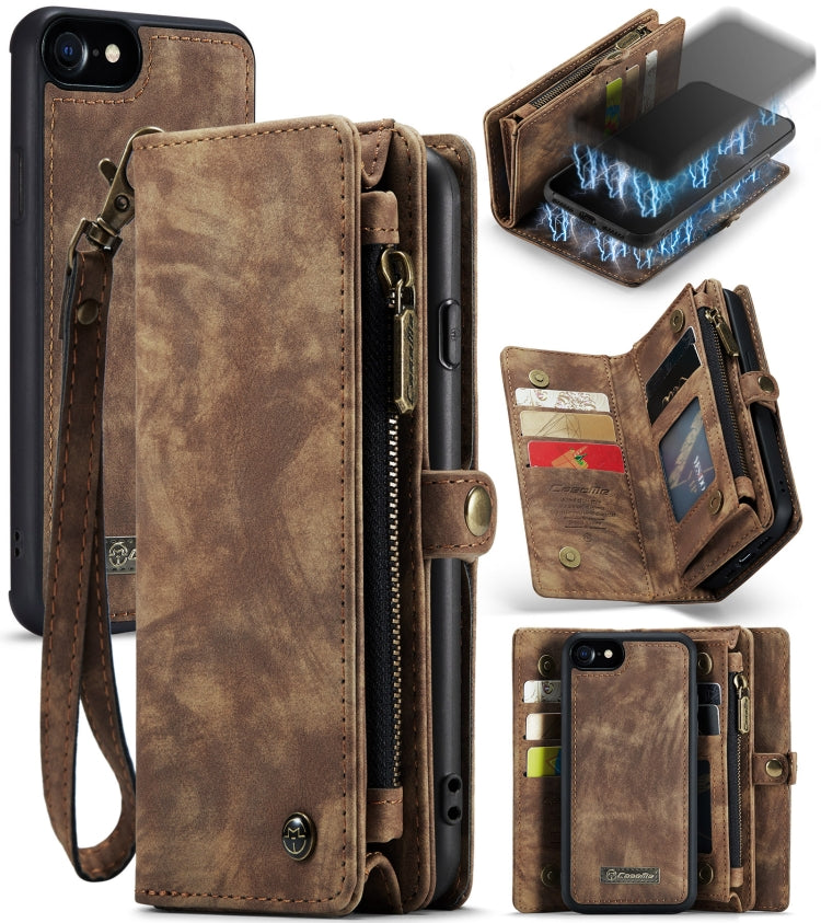 CaseMe for  iPhone 8 & 7  Multifunctional Leather Billfold with Detachable Magnetic PC Back Protective Case & Holder & 10 Card Slots & 3 Cash Slots & 1 Zipper Wallet & 2 Photo Frames & 3 Magnetic Clasps