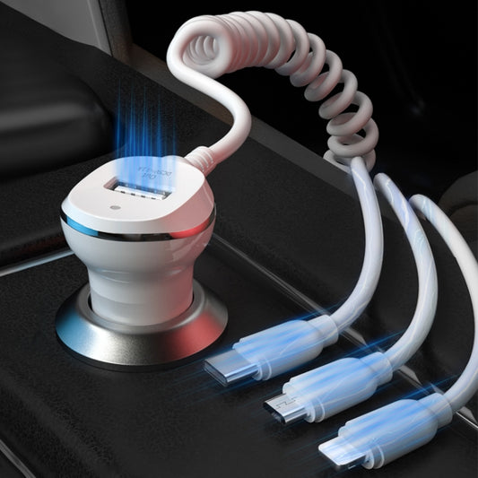 WK WP-C24 3.1A Explore The 3-in-1 Free Edition 8 Pin / Micro USB / USB-C / Type-C Data Cable + USB Car Charger, WP-C24
