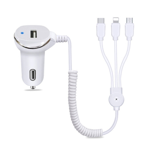 WK WP-C24 3.1A Explore The 3-in-1 Free Edition 8 Pin / Micro USB / USB-C / Type-C Data Cable + USB Car Charger, WP-C24
