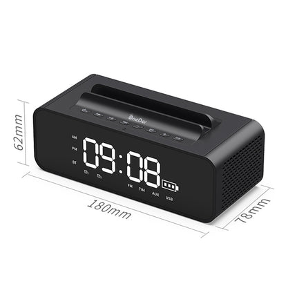 Altavoz Bluetooth inalámbrico Oneder V06 Smart Sound Box, reloj despertador con pantalla LED, compatible con manos libres, FM, tarjeta TF, AUX y unidad USB