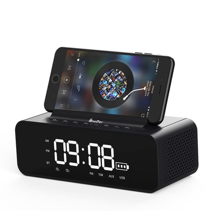 Altavoz Bluetooth inalámbrico Oneder V06 Smart Sound Box, reloj despertador con pantalla LED, compatible con manos libres, FM, tarjeta TF, AUX y unidad USB