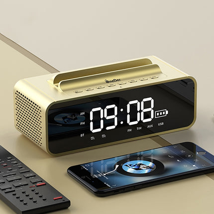 Altavoz Bluetooth inalámbrico Oneder V06 Smart Sound Box, reloj despertador con pantalla LED, compatible con manos libres, FM, tarjeta TF, AUX y unidad USB