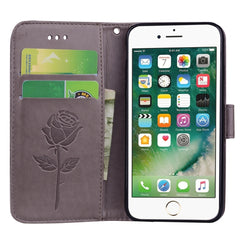 Für iPhone 8 Plus &amp; 7 Plus, Klapphülle aus Leder mit Rosen-Muster und gepressten Blumen, mit Halterung, Kartenfächern und Geldbörse, für 8P &amp; 7P