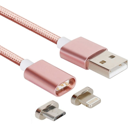 2-in-1 5 V 2 A Micro USB &amp; 8 Pin auf USB 2.0 Weave Style Magnetisches Datenkabel, Kabellänge: 1,2 m