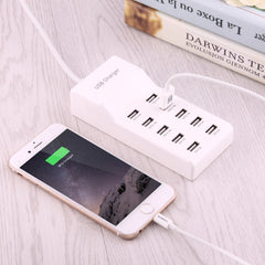 5V 2.4A / 2.1A / 1A 10-Port USB Charger Adapter, EU Plug