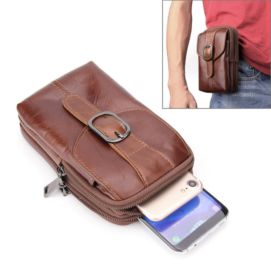 6.3 inch and Below Universal Crazy Horse Texture Genuine Leather Men Vertical Style Case Waist Bag with Belt Hole for Sony, Huawei, Meizu, Lenovo, ASUS, Cubot, Oneplus, Xiaomi, Ulefone, Letv, DOOGEE, Vkworld, and other Smartphones