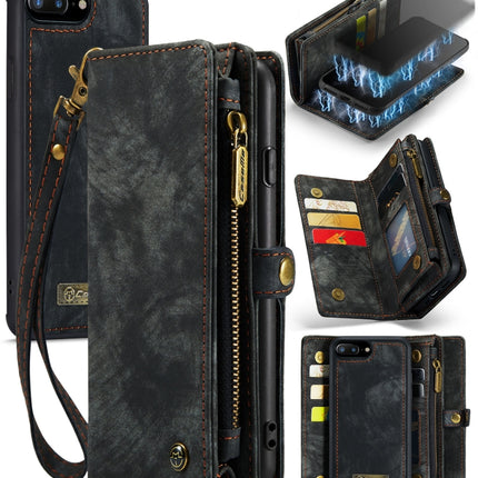 CaseMe for iPhone 8 Plus & 7 Plus   Multifunctional Leather Billfold with Detachable Magnetic PC Back Protective Case & Holder & 11 Card Slots & 3 Cash Slots & 1 Zipper Wallet & 2 Photo Frames & 3 Magnetic Clasps, For 8P & 7P