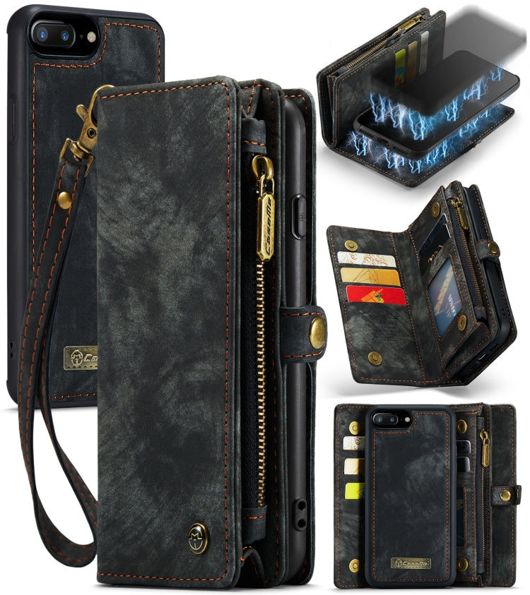 CaseMe for iPhone 8 Plus & 7 Plus   Multifunctional Leather Billfold with Detachable Magnetic PC Back Protective Case & Holder & 11 Card Slots & 3 Cash Slots & 1 Zipper Wallet & 2 Photo Frames & 3 Magnetic Clasps