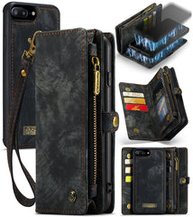 CaseMe for iPhone 8 Plus & 7 Plus   Multifunctional Leather Billfold with Detachable Magnetic PC Back Protective Case & Holder & 11 Card Slots & 3 Cash Slots & 1 Zipper Wallet & 2 Photo Frames & 3 Magnetic Clasps