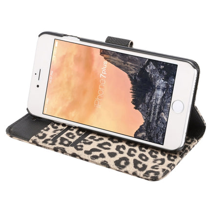 Funda de cuero con tapa horizontal con textura de leopardo para iPhone 8 Plus y 7 Plus con soporte, ranuras para tarjetas y billetera, para 8P y 7P