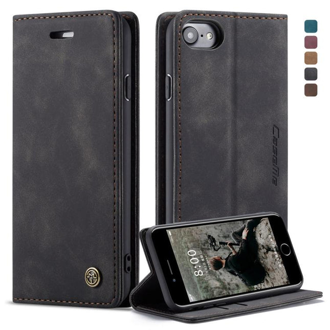 CaseMe-013 - Funda de piel con tapa horizontal multifuncional retro esmerilada para iPhone 7/8, con ranura para tarjetas, soporte y billetera, para iPhone 7/8