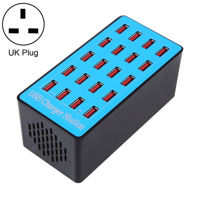 WLX-A5+ 100 W Ladestation mit 20 USB-Anschlüssen, automatisch zugewiesenes intelligentes Ladegerät mit LED-Stromanzeige, EU-Stecker, WLX-A5+ EU-Stecker, WLX-A5+ UK-Stecker, WLX-A5+ US-Stecker