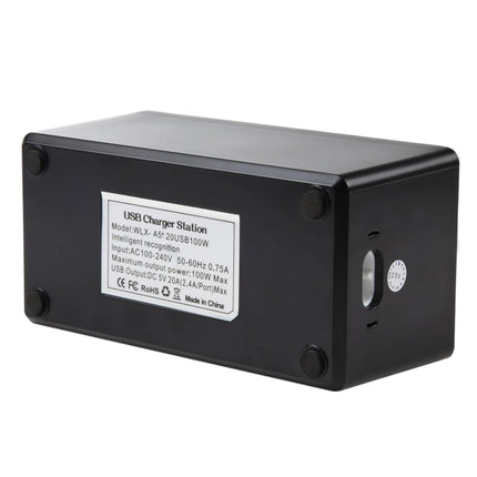 WLX-A5+ 100 W Ladestation mit 20 USB-Anschlüssen, automatisch zugewiesenes intelligentes Ladegerät mit LED-Stromanzeige, EU-Stecker, WLX-A5+ EU-Stecker, WLX-A5+ UK-Stecker, WLX-A5+ US-Stecker