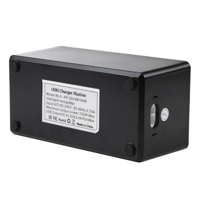 WLX-A5+ 100 W Ladestation mit 20 USB-Anschlüssen, automatisch zugewiesenes intelligentes Ladegerät mit LED-Stromanzeige, EU-Stecker, WLX-A5+ EU-Stecker, WLX-A5+ UK-Stecker, WLX-A5+ US-Stecker
